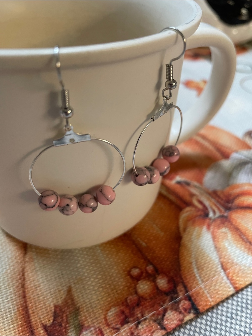 Pink Rhodonite Beaded Hoop Earrings - Picture 3 of 4